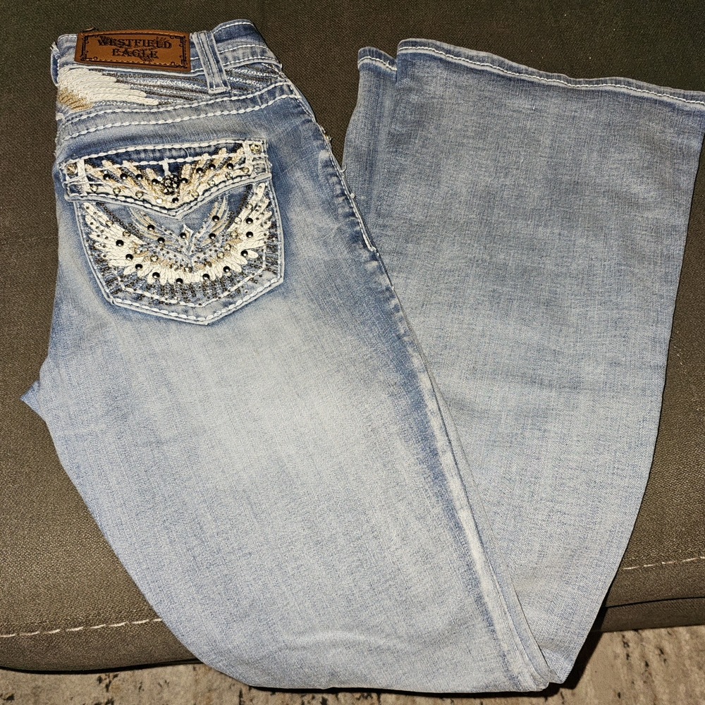 Rhinestone Light Blue Boot Cut Jeans
